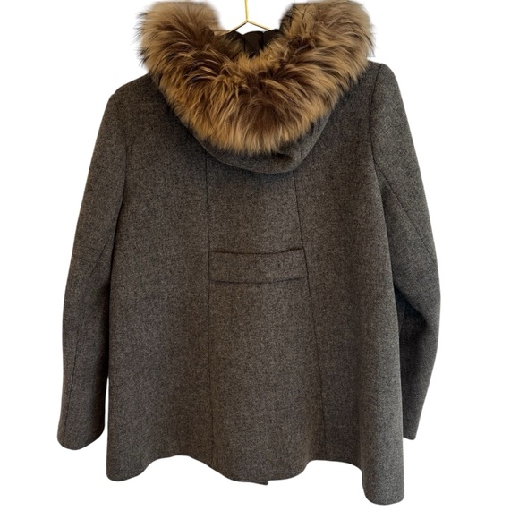 Maje Grey Wool Coat Fur Hood - Picture 2 of 5